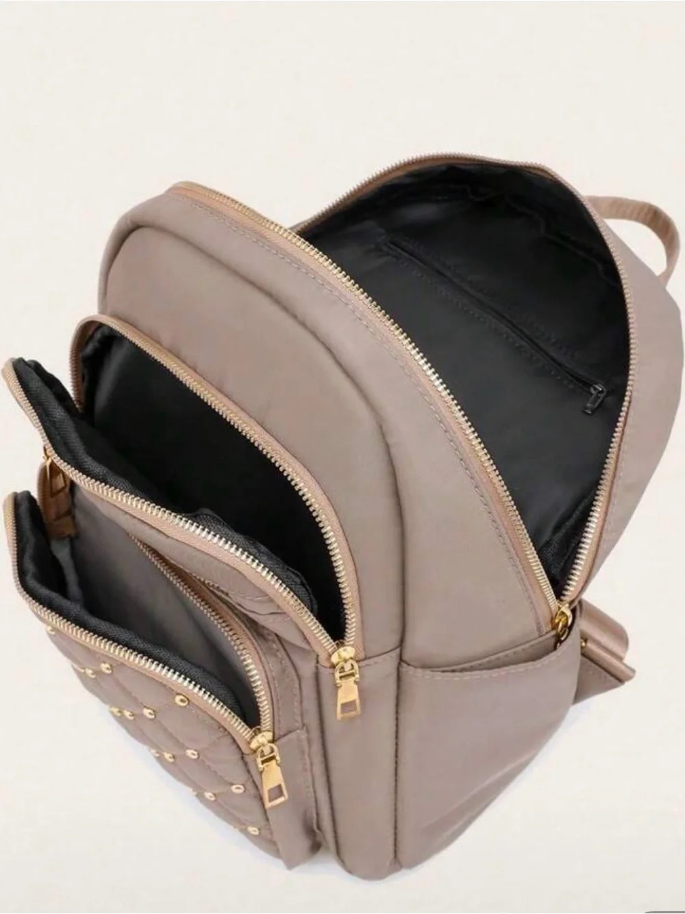 Stylish Quilted Grey Women's Backpack with Gold Hardware